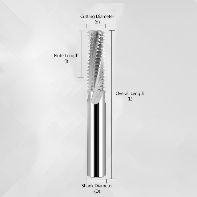 65° Full-thread Tungsten Carbide End Mill for M2 to M48 Threading with Single