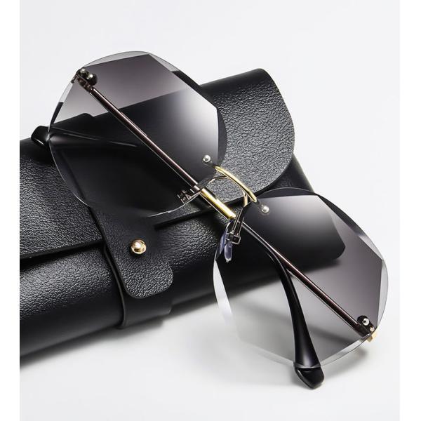 Colorful Gradient Lens Rivets Fashion Rimless Women Sunglasses