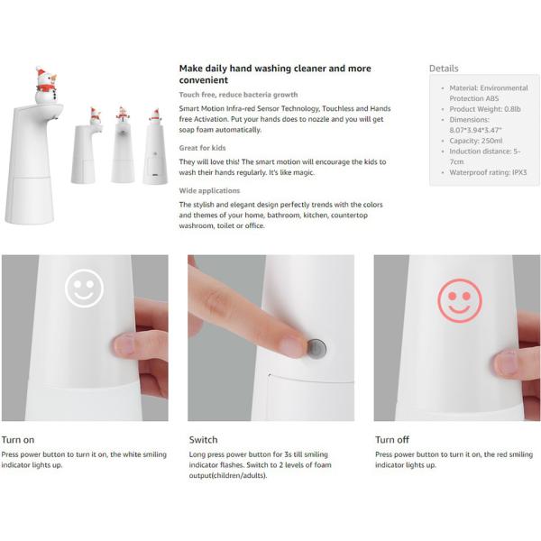 Christmas Decor Bottle Sensor Foam Soap Dispenser Snowman Kids Xmas Bathroom Set 8.45oz