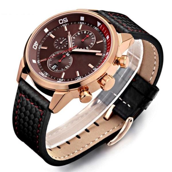 Men Sport Chronograph Alloy Quartz Wrist Watch Genuine Leather Analog Digital