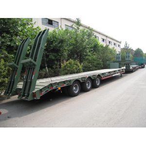 China 100 Tons Capacity Container Flat Semi Trailer Deck Gooseneck Low Bed Truck Trailer on sale