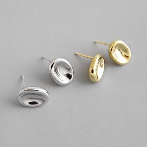 Buy cheap 925 Sterling Silver Oval Stud Earrings Simple Geometric Concave Shape from wholesalers