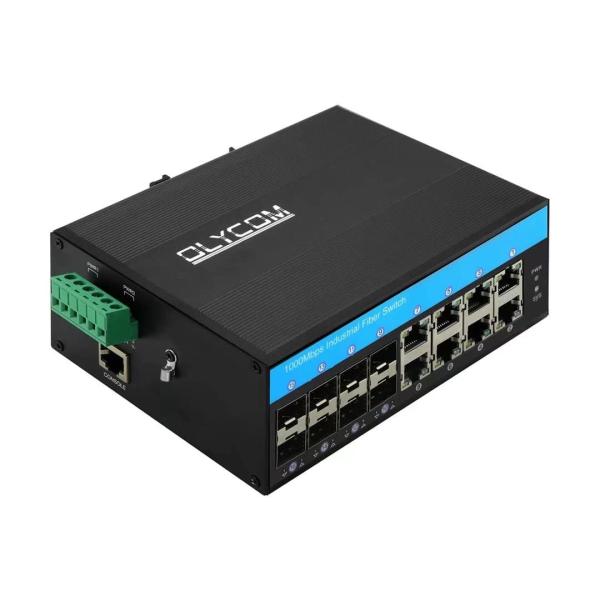 Quality OLYCOM Managed Switch 8 Port Gigabit Ethernet 12V Industrial Grade with 8 Port SFP Din Rail Mounted IP40 for Outdoor Use for sale