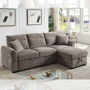 Wholesale L-Shaped Reversible Sectional Sleeper Sofa with Pull-Out Bed and Storage, Brown Chenille from china suppliers
