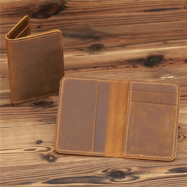 Credit Card Luxury Full Grain Leather Burnished Finish Bifold Front Pocket Slim Wallet