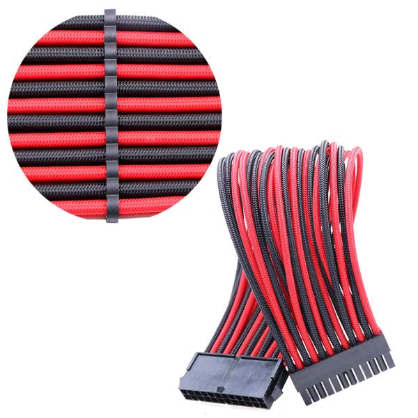 Extension Cord Power Cable ATX 24Pin braided extension cable Black&Red 18AWG