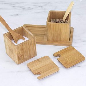 Direct from Complete Natural Bamboo Salt Spice Box 17x7.1x8.2cm with Lid Spoon