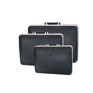 3 Pcs ABS Black Leather Briefcase Bag With 2 Side Button Lock And 1 Middle