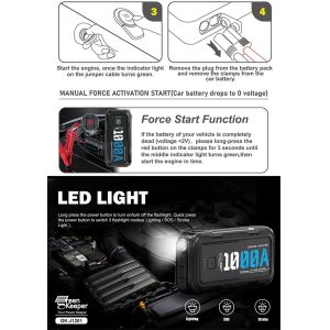 Multi-function Phone Power Car Emergency Jump Starter with Flashlight and USB