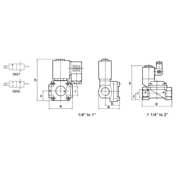 0927 0955 dimension 0927700 2'' 2/2 Way NC Air Compressor Solenoid Valve 24V 110V 220V