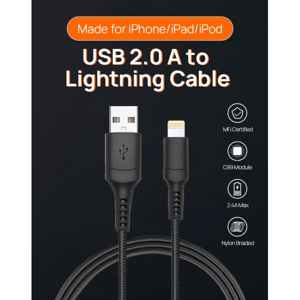 Focuses Nylon Braided USB Lightning Charging Cable For Data Transimission