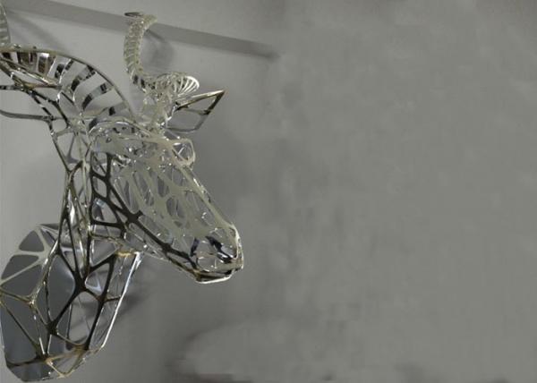 Mirror Polished Hollow Deer Head Stainless Steel Sculpture For Wall Decor