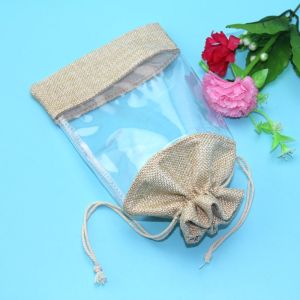 Lightweight Packaging Jute Drawstring Bag With Pvc Window Easy To Carry
