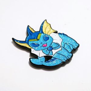 Pokeman Game Glitter Enamel Lapel Pins Vaporeon Design With Rubber Clutches