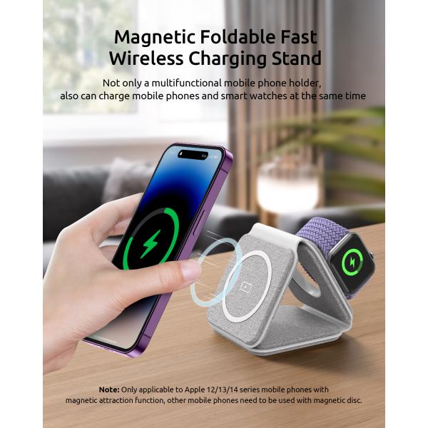 Direct Fabric Magnetic 3 In 1 Wireless Charging Station 15W With Customized Logo