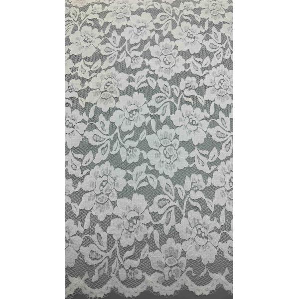 Full Width Stretch Lace Fabric In White, Adorned With Delicate Floral Patterns