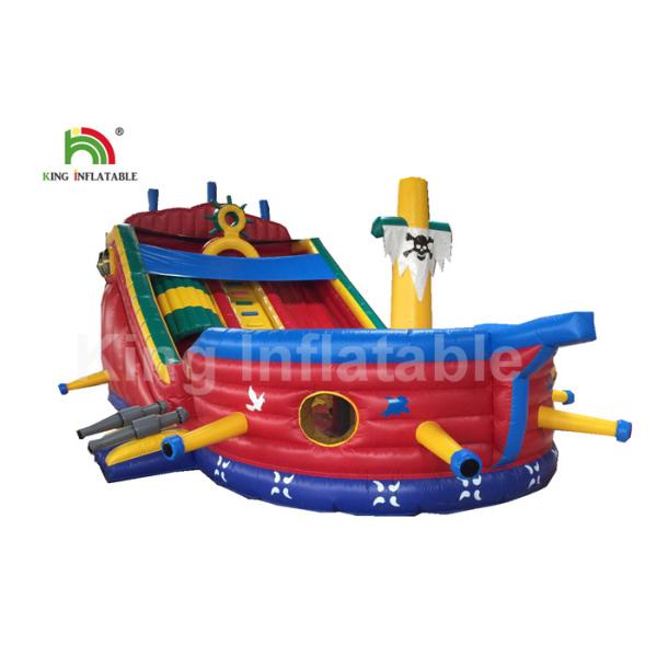 Red Inflatable Jumping Castle With Blower For Toddler / Pirate Ship Combo Bouncer Slide