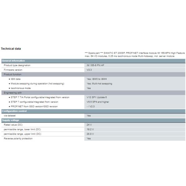 6ES7155-6AU00-0CN0 Shanghai Port ET 200SP IM155-6 PN HF Server Module With Siemens PROFINET Interface
