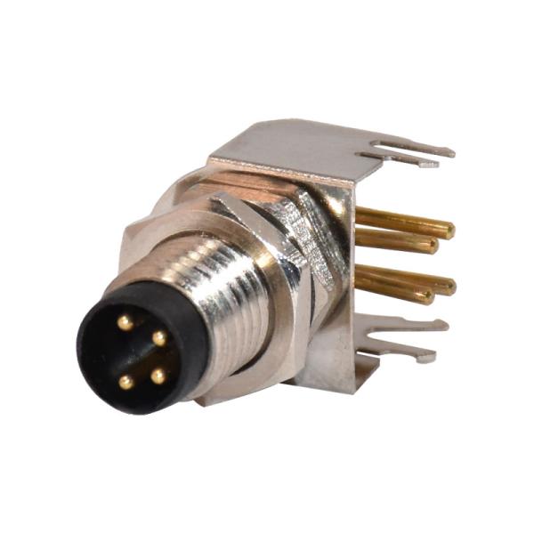 Quality M8 4pins Male Right Angle Panel Mount Metal Connector PCB Mount Socket For Sensor for sale