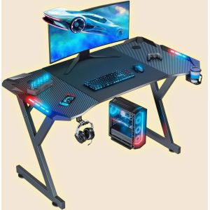 Ergonomically Designed 1.2cm Particle Board And Carbon Fiber Cover Gaming Desk With Holders  Featuring Cup And Headset Holders