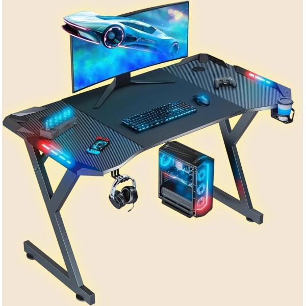 Quality Ergonomically Designed 1.2cm Particle Board And Carbon Fiber Cover Gaming Desk With Holders  Featuring Cup And Headset Holders for sale