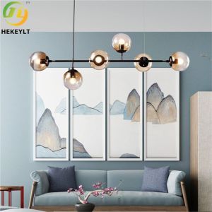 6 Light Kitchen Island Linear Pendant Nordic Modern Style