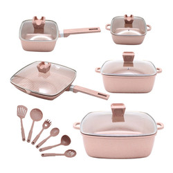 16Pcs Maifan Stone Aluminum Cookware Set With Anti Heat Handle