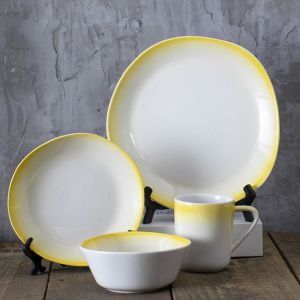 Transitional Yellow Cyan Colored Porcelain Dinnerware Microoven Safety