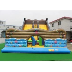 Hand Drawing Double Lanes Inflatable Water Slides For Ocean Theme Park