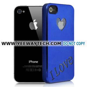 "I Love" Electroplating Hard Case For iPhone 4S - Blue