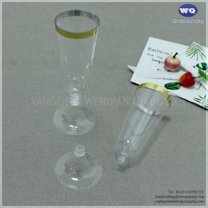 150ml Gold Rimmed Plastic Champagne Flutes -New Elegant Plastic Champagne Flutes