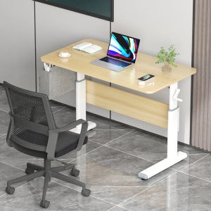 Luxury SPCC Steel Frame Manual Height Adjustable Brown White Wooden Desk for