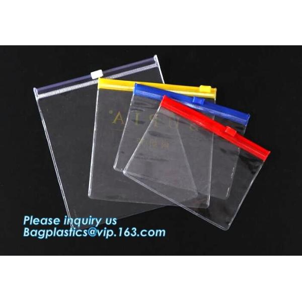 Polyester with PVC bottom material zip slider makeup pocket, friendly travel travel pvc cosmetic bag, Non-toxic odorless