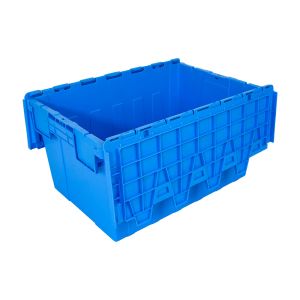 Warehouse Plastic Moving Crate with Attached Lid Customized Logo Blue Organizati