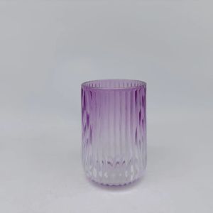 Glass Bathroom Accessories Round Shape With Ribbed Vertical Stripe Hand Soap