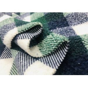 Comfortable Sherpa Blanket Material Green Plaid 340GSM 100% Polyester