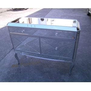 American Style Mirrored Night Stands Table With 2 Doors Beveled Edge Mirror