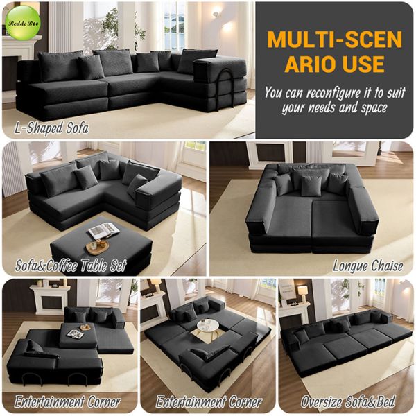 Multifunction Space-Optimized Striped Fabric Compressed Sofa Bed For Living Room Free Combination Furniture