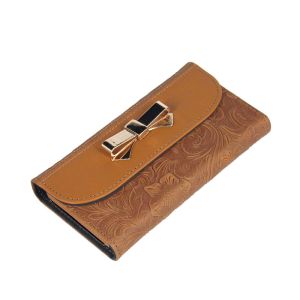 Vomani NEW Card slot Brown Carving patterns with bow real cow leather case cover
