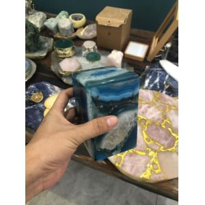 Custom Polished Blue Agate Backsplash Tile Semi Precious Stone Slabs