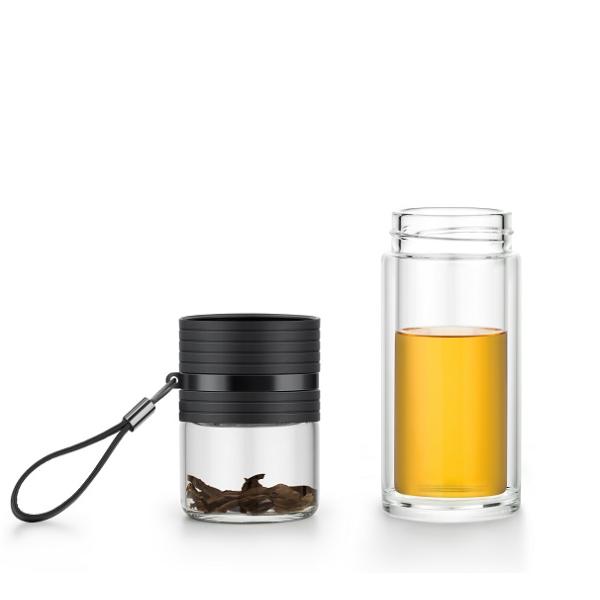 238ml Portable Double Wall Glass Tea Cup Mugs With Infuser And Lid