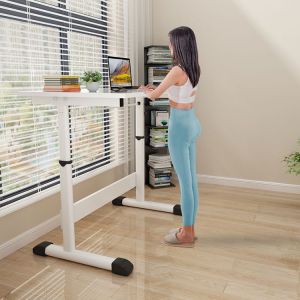 Manual Height Adjustable Desk Girl White Wooden Computer Coffee Table for