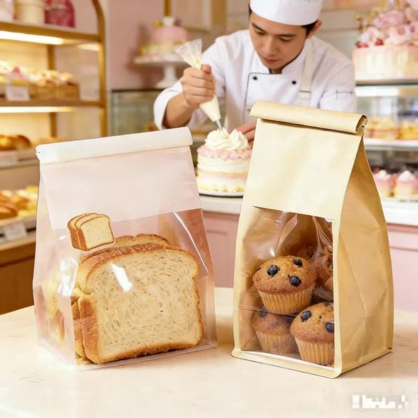 Cotton Paper Baking Bag Transparent Window Plastic Packaging for Toasted Bread Chewing Gum National Tides Printed Wire Curling