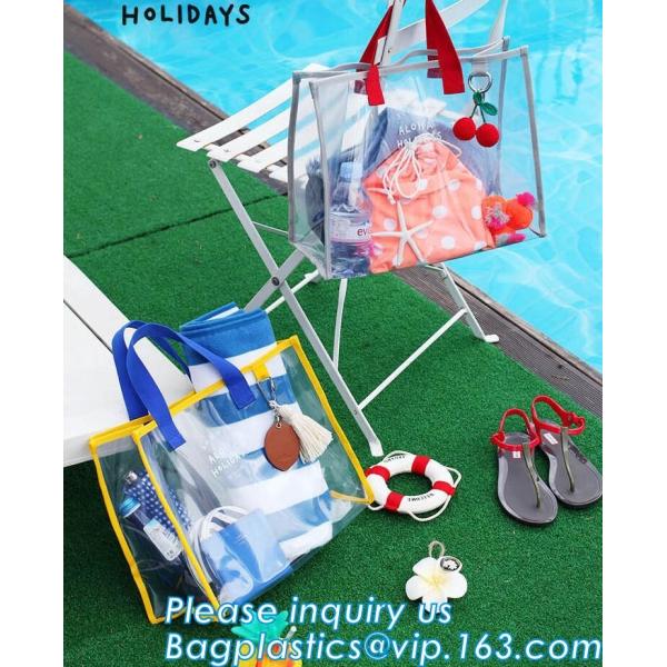 Summer Detachable Women Transparent PVC Handbag Shoulder Bag, handle shoulder strap sand vinyl tote clear pvc beach bag