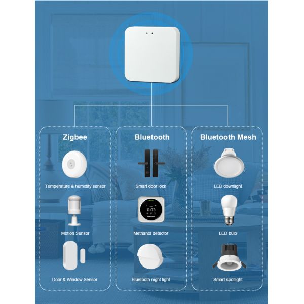 Mini Smart Home Gateway Hub Multi Mode Zigbee 3.0 Bluetooth Mesh For Home