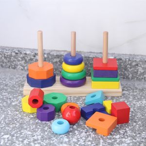 Stacker 21cm Geometric Wooden Building Blocks Toy Sorting Board