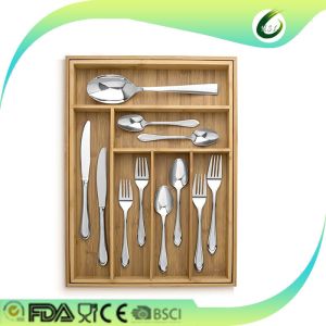 Stackable Bamboo Utensil Drawer Organizer , Adjustable Cutlery Drawer Inserts