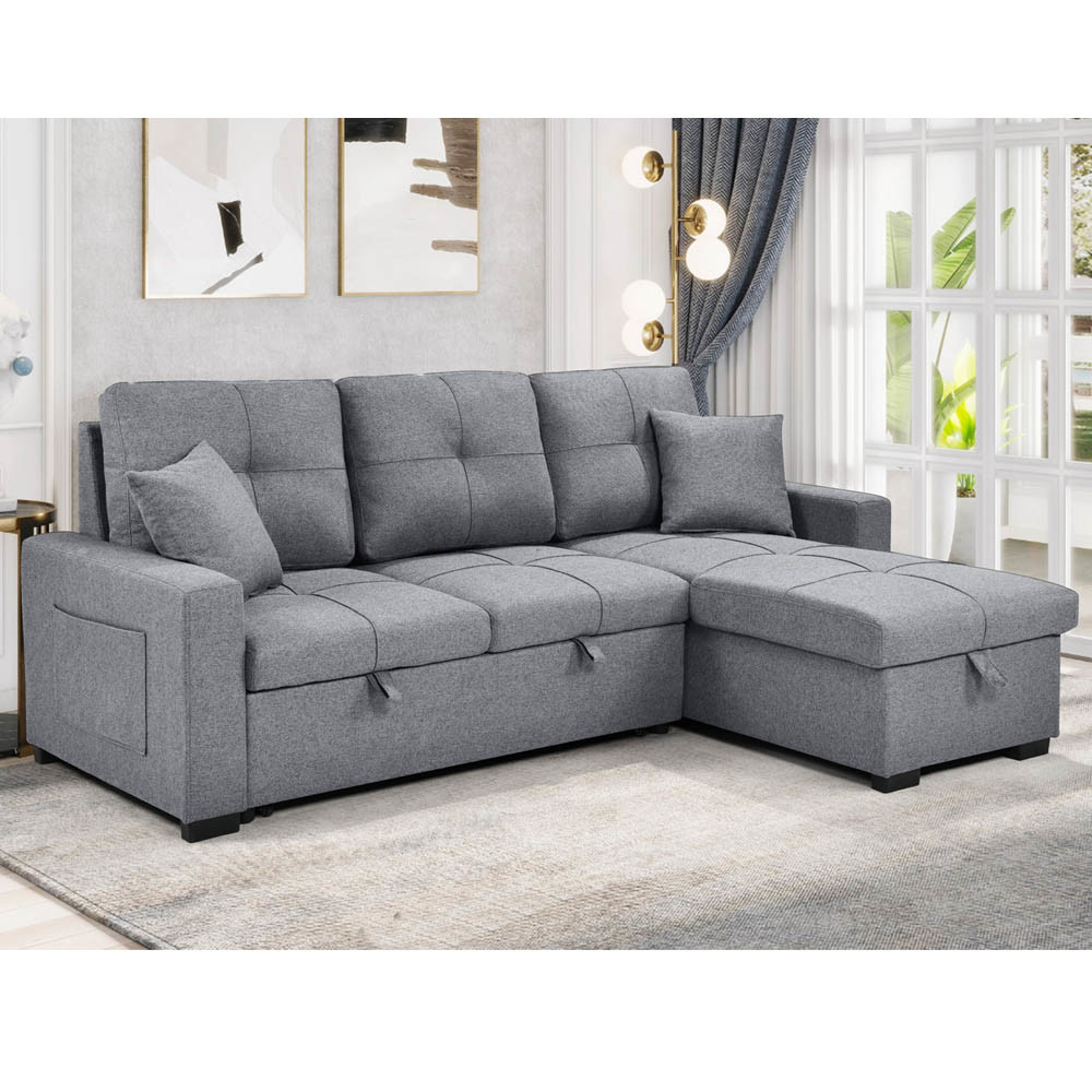 Wholesale L-Shaped Reversible Sectional Sleeper Sofa with Pull-Out Bed and Storage,Gray Fabric from china suppliers