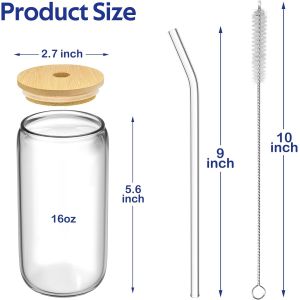 4 Set Glass Cups with Lids and Straws 16 oz, Glasses Drinking Set, Iced Coffee