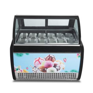 Tempered Glass Back Sliding Door Ice Cream Display Showcase